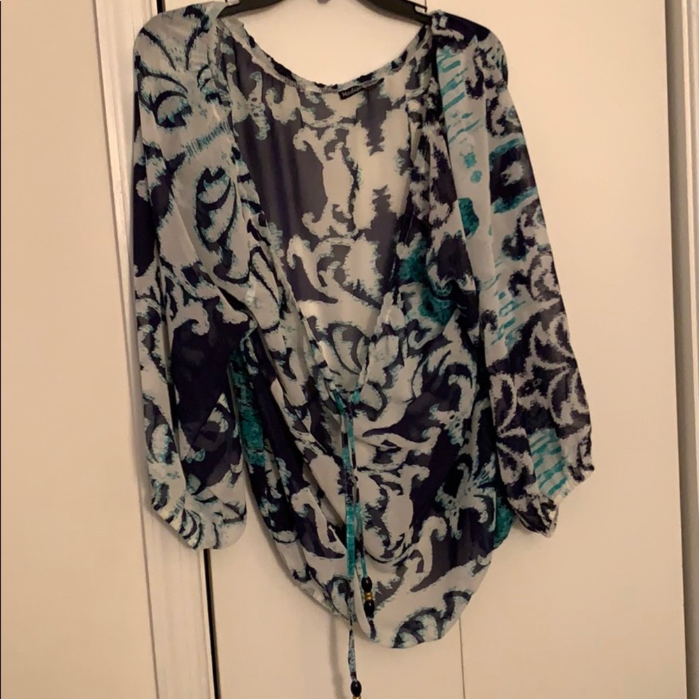 Blue/turquoise long sleeve flowy blouse
